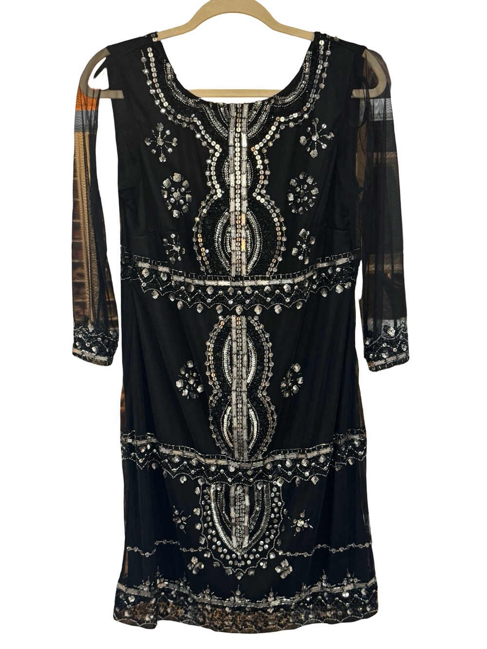 🪙🔲◾️STUNNING Black Embellished Bling Beaded Long Sleeve Cocktail Dress ◾️🔲🪙 - Picture 2 of 10
